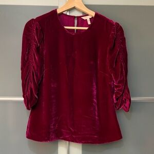 Rebecca Taylor 3/4 Ruched Sleeves Crush Velvet Top, Size 0